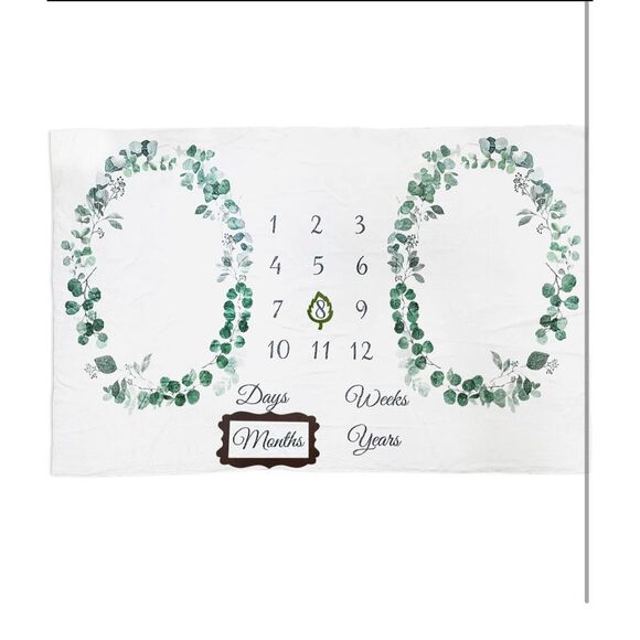 Twins Baby Milestone Blanket Neutral Boho Leaf Wreath Photography Backdrop, NEW - Picture 3 of 4